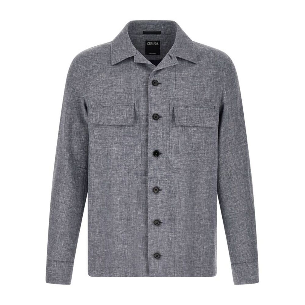 ZEGNA Blue Linen Men's Blouse